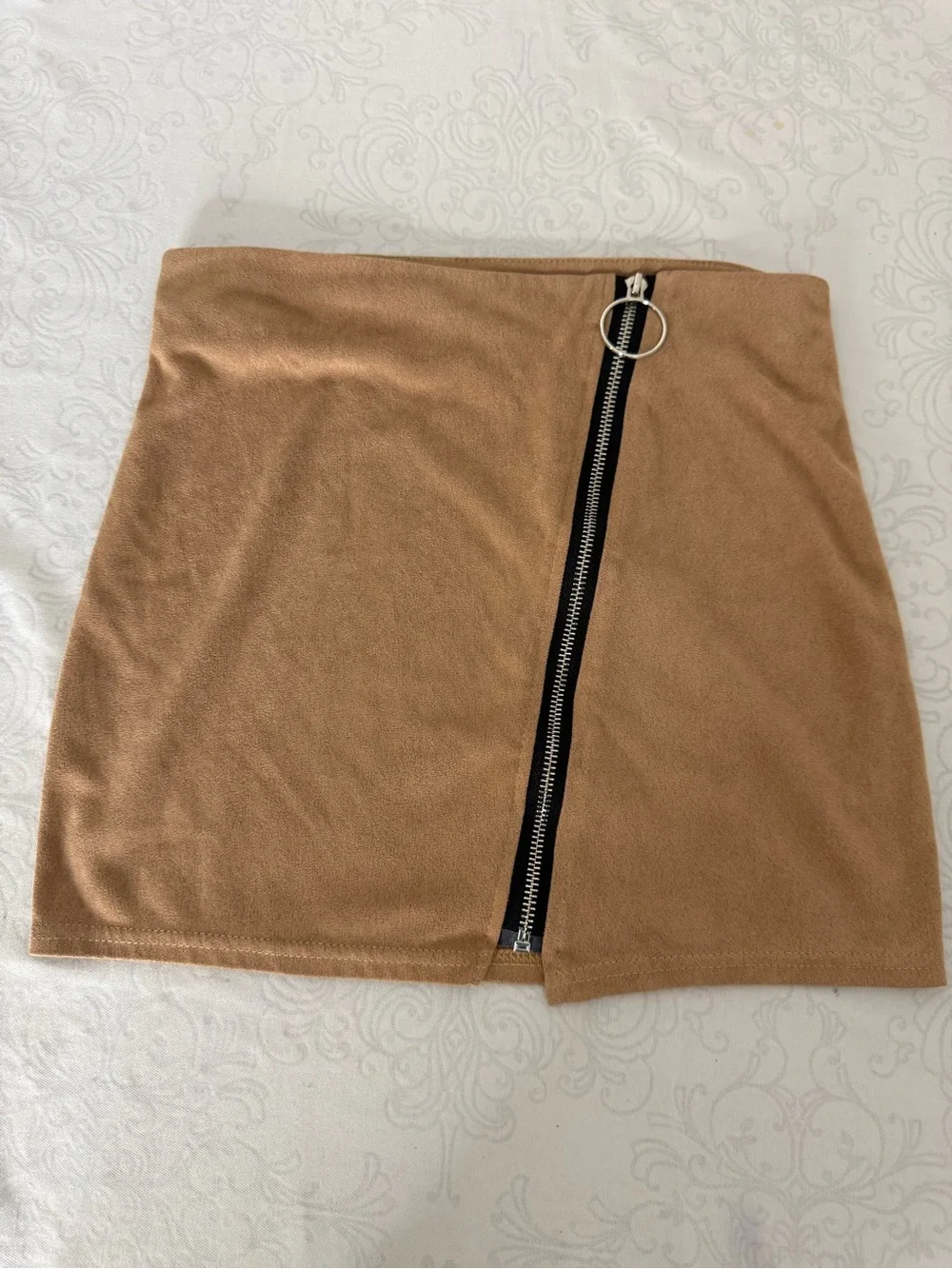 Faux Suede Mini Skirt with Zipper Fly Size Small